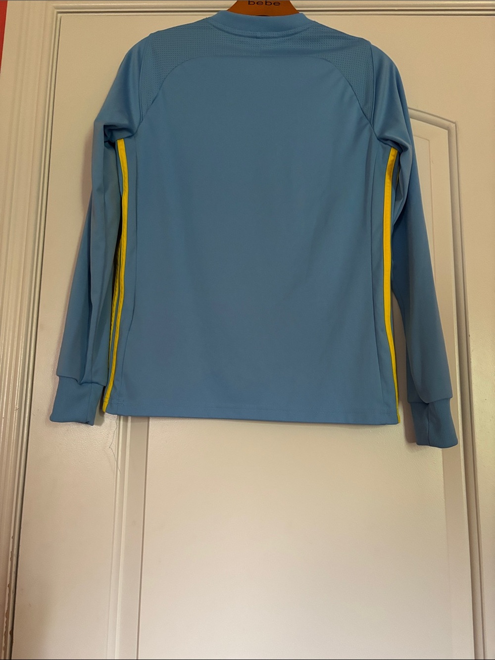 adidas Light Blue and Yellow Striped Long Sleeve Soccer Top. Youth Large - Picture 5 of 5